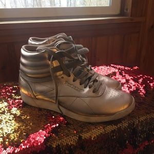 Rose gold Reebok hi-tops size 8